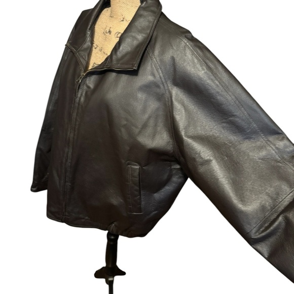 Men's Black Leather Jacket St John’s Bay Bomber - Picture 1 of 10